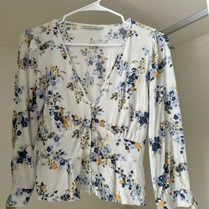 Abercrombie & Fitch Floral Blouse - White, Blue, Yellow